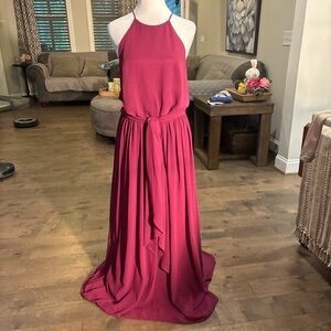 Donna Morgan Red Halter Maxi Dress for Prom